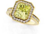 Yellow gold Fancy Yellow Radiant  Cut Halo Diamond Ring with Pavé Band and Milgrain Prong Setting_33