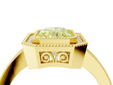 Yellow gold Fancy Yellow Radiant  Cut Halo Diamond Ring with Pavé Band and Milgrain Prong Setting_36