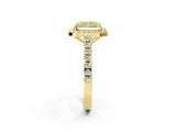 Yellow gold Fancy Yellow Radiant Cut Halo Diamond Ring with Pavé Band and Three-Prong Setting_2