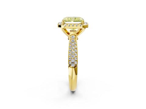 Yellow gold Fancy Yellow Radiant Cut Halo Diamond Ring with Pavé Band_2