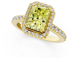 Yellow gold Fancy Yellow Radiant  Cut Halo Diamond Ring with Pave Band and Four-Prong Setting_25