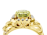 Yellow gold Fancy Yellow Radiant  Cut Halo Diamond Ring with Scrollwork Band and Four-Prong Setting_57
