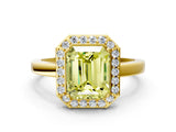 Yellow gold Fancy Yellow Radiant Cut Halo Diamond Ring with Solitaire Band and Prong Setting