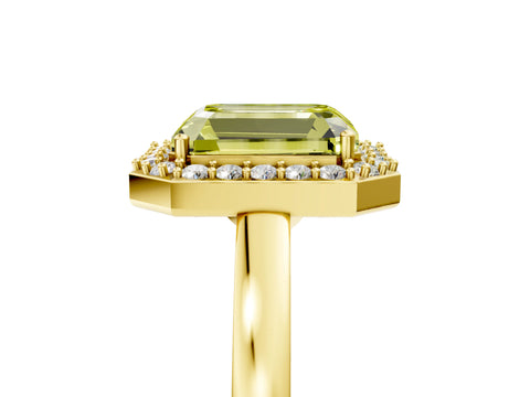 Yellow gold Fancy Yellow Radiant Cut Halo Diamond Ring with Solitaire Band and Prong Setting_5