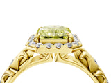 Yellow gold Fancy Yellow Radiant Cut Halo Diamond Solitaire with Filigree Band and Four-Prong Setting_4