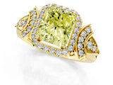 Yellow gold Fancy Yellow Radiant Cut Halo Diamond Split Shank Engagement Ring with Four-Prong Setting_1