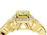 Yellow gold Fancy Yellow Radiant Cut Halo Diamond Split Shank Engagement Ring with Four-Prong Setting_4