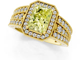 Yellow gold Fancy Yellow Radiant Cut Halo Diamond Split Shank Ring with Prong Setting_1