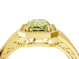 Yellow gold Fancy Yellow Radiant Cut Halo Diamond Split Shank Ring with Prong Setting_4