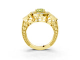 Yellow gold Fancy Yellow Radiant Cut Halo Milgrain Diamond Engagement Ring with Leaf Band and Four-Prong Setting_3