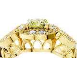 Yellow gold Fancy Yellow Radiant Cut Halo Milgrain Diamond Engagement Ring with Leaf Band and Four-Prong Setting_4