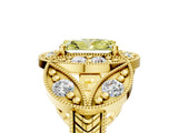 Yellow gold Fancy Yellow Radiant Cut Halo Milgrain Diamond Engagement Ring with Leaf Band and Four-Prong Setting_5