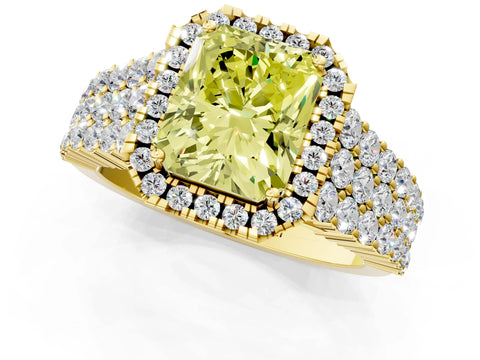 Yellow gold Fancy Yellow Radiant Cut Halo Pavé Diamond Engagement Ring with Split Shank and Four-Prong Setting_4