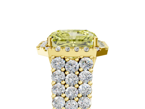 Yellow gold Fancy Yellow Radiant Cut Halo Pavé Diamond Engagement Ring with Split Shank and Four-Prong Setting_8