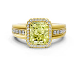 Yellow gold Fancy Yellow Radiant  Cut Halo Pave Band Four-Prong Ring_49