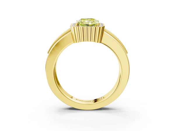 Yellow gold Fancy Yellow Radiant  Cut Halo Pave Band Four-Prong Ring
