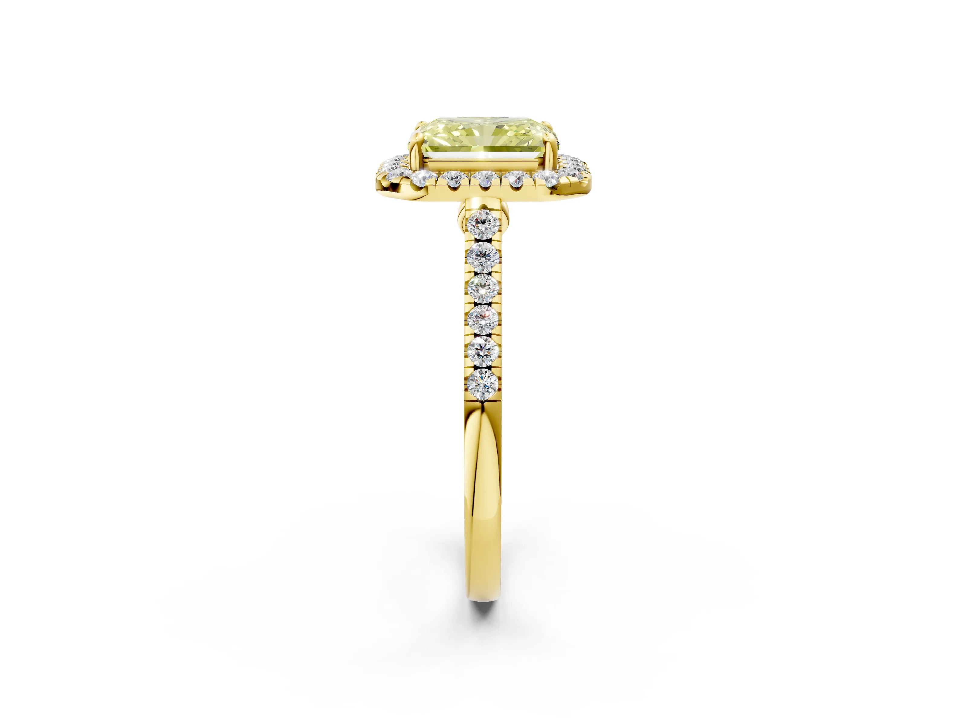Yellow gold Fancy Yellow Radiant Cut Halo Pave Diamond Engagement Ring with Four-Prong Setting_2