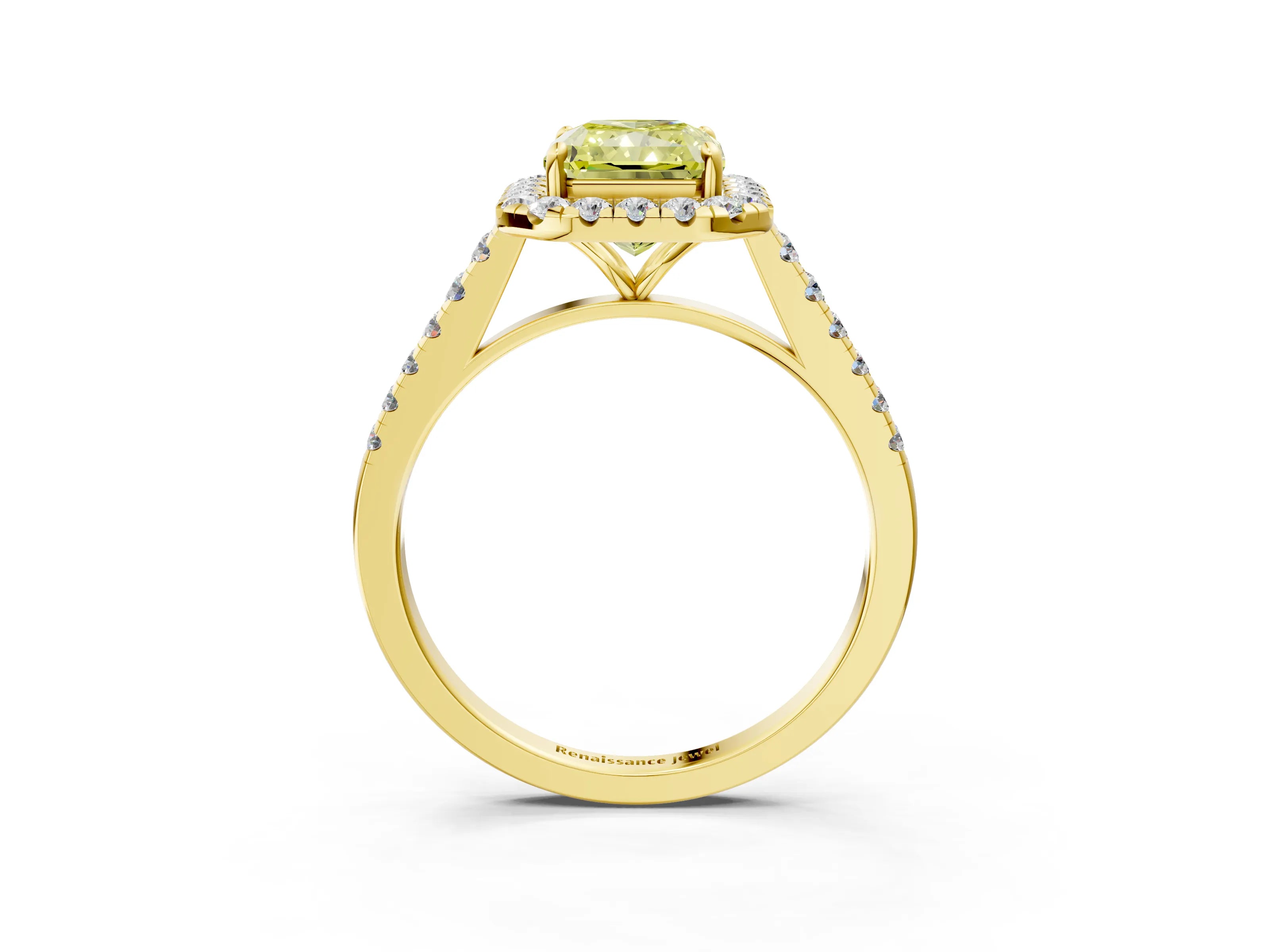 Yellow gold Fancy Yellow Radiant Cut Halo Pave Diamond Engagement Ring with Four-Prong Setting_3