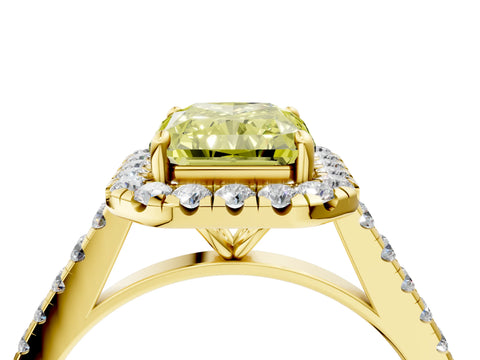 Yellow gold Fancy Yellow Radiant Cut Halo Pave Diamond Engagement Ring with Four-Prong Setting_4
