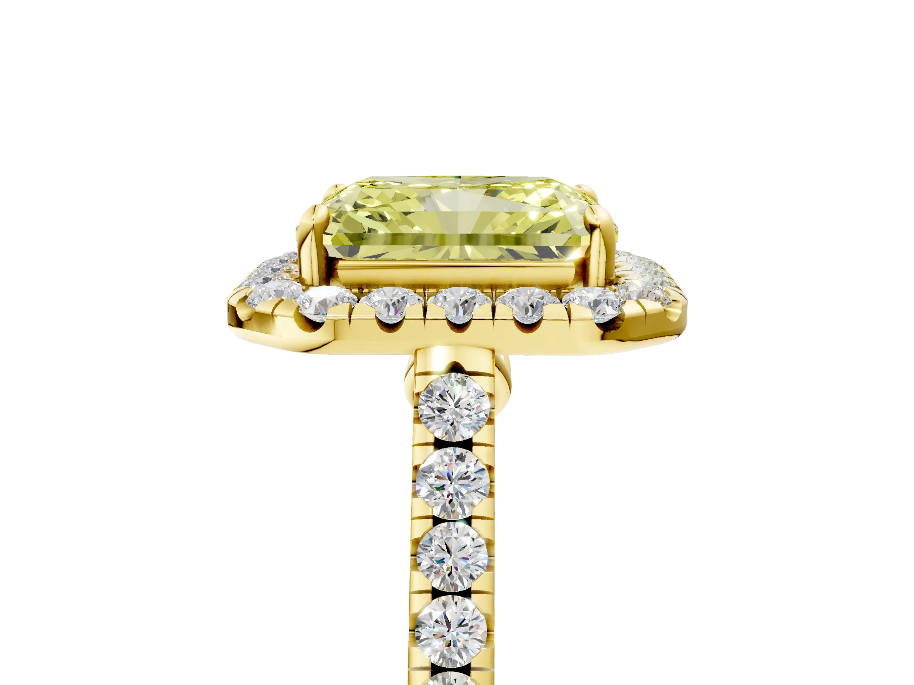 Yellow gold Fancy Yellow Radiant Cut Halo Pave Diamond Engagement Ring with Four-Prong Setting_5