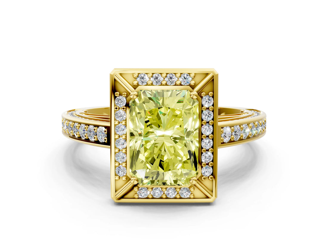 Yellow gold Fancy Yellow Radiant  Cut Halo Pave Split Shank Prong Setting Ring_53