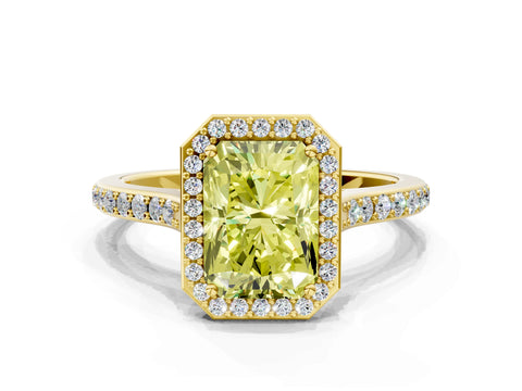 Yellow gold Fancy Yellow Radiant Cut Halo Round Diamond Pavé Band with Four-Prong Setting_3