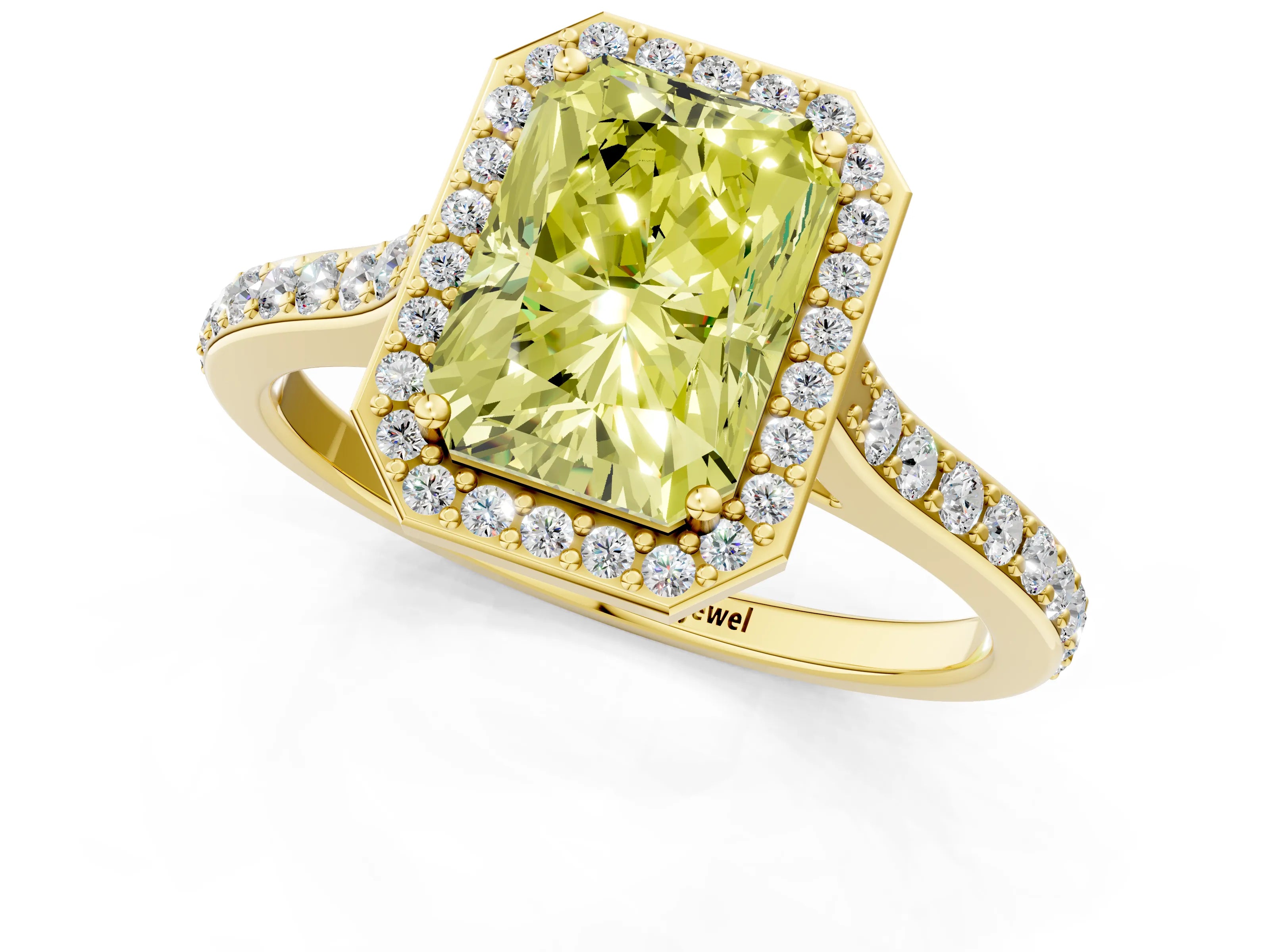 Yellow gold Fancy Yellow Radiant Cut Halo Round Diamond Pavé Band with Four-Prong Setting_4