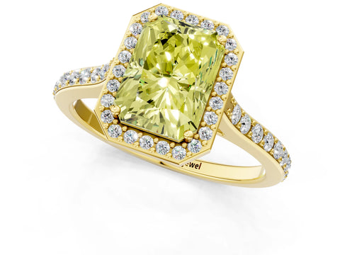 Yellow gold Fancy Yellow Radiant Cut Halo Round Diamond Pavé Band with Four-Prong Setting_4
