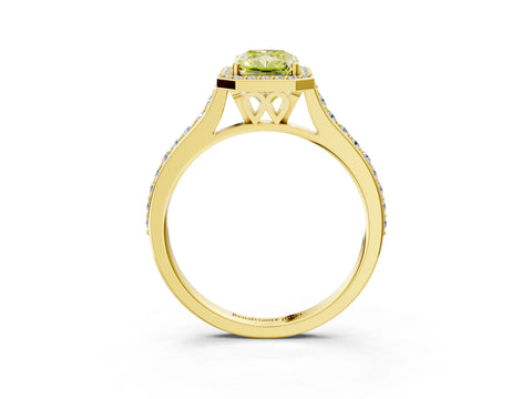 Yellow gold Fancy Yellow Radiant Cut Halo Round Diamond Pavé Band with Four-Prong Setting_6