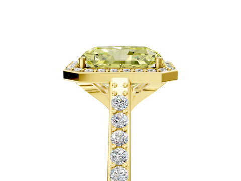Yellow gold Fancy Yellow Radiant Cut Halo Round Diamond Pavé Band with Four-Prong Setting_8