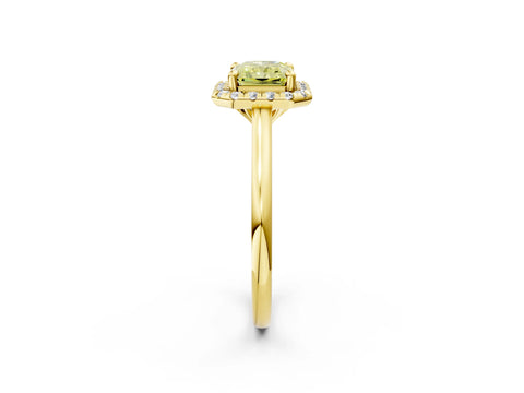 Yellow gold Fancy Yellow Radiant Cut Halo Round Diamond Solitaire Engagement Ring with Pave Band and Four-Prong Setting_14