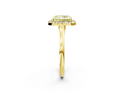 Yellow gold Fancy Yellow Radiant Cut Halo Round Diamond Solitaire Ring with Pavé Band and Four-Prong Setting_2