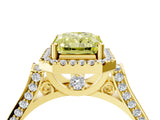 Yellow gold Fancy Yellow Radiant Cut Halo Round Diamond Twist Band with Four-Prong Setting_4