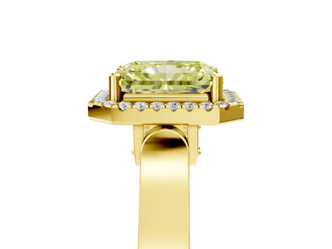 Yellow gold Fancy Yellow Radiant Cut Halo Round Diamond Twist Band with Four-Prong Setting_5