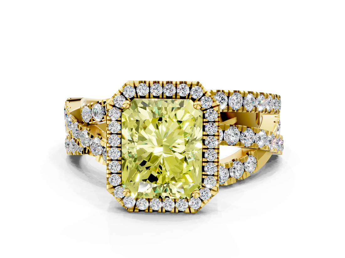 Yellow gold Fancy Yellow Radiant  Cut Halo Split Shank Prong Setting Ring_58