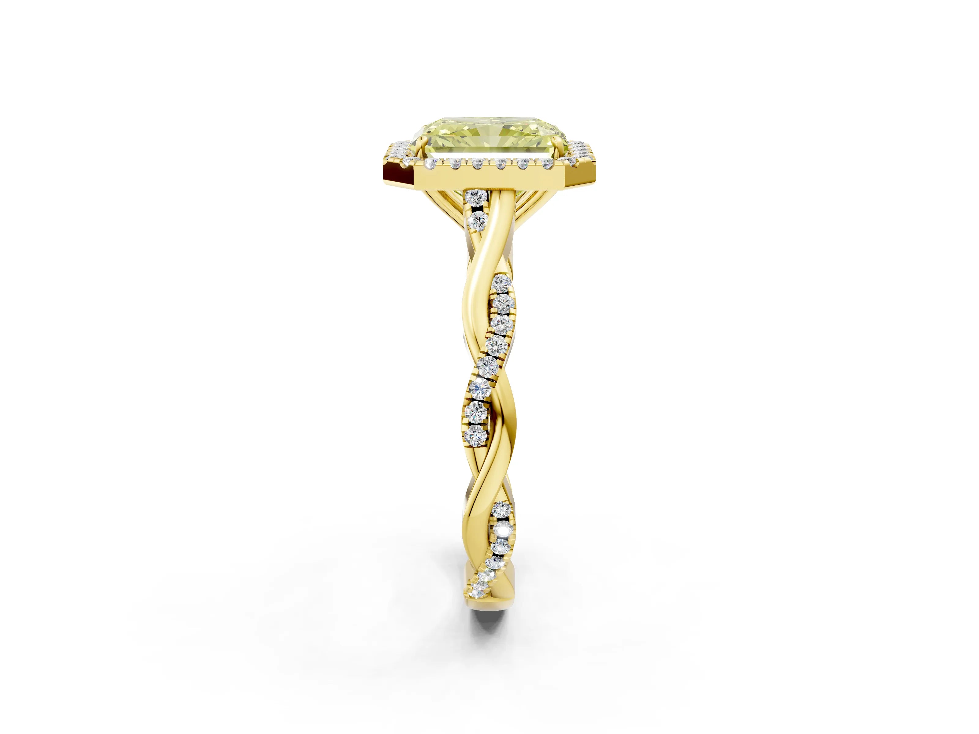 Yellow gold Fancy Yellow Radiant Cut Halo Twist Band with Four-Prong Setting_14