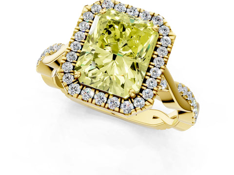 Yellow gold Fancy Yellow Radiant Cut Halo Twist Band with Four-Prong Setting_1