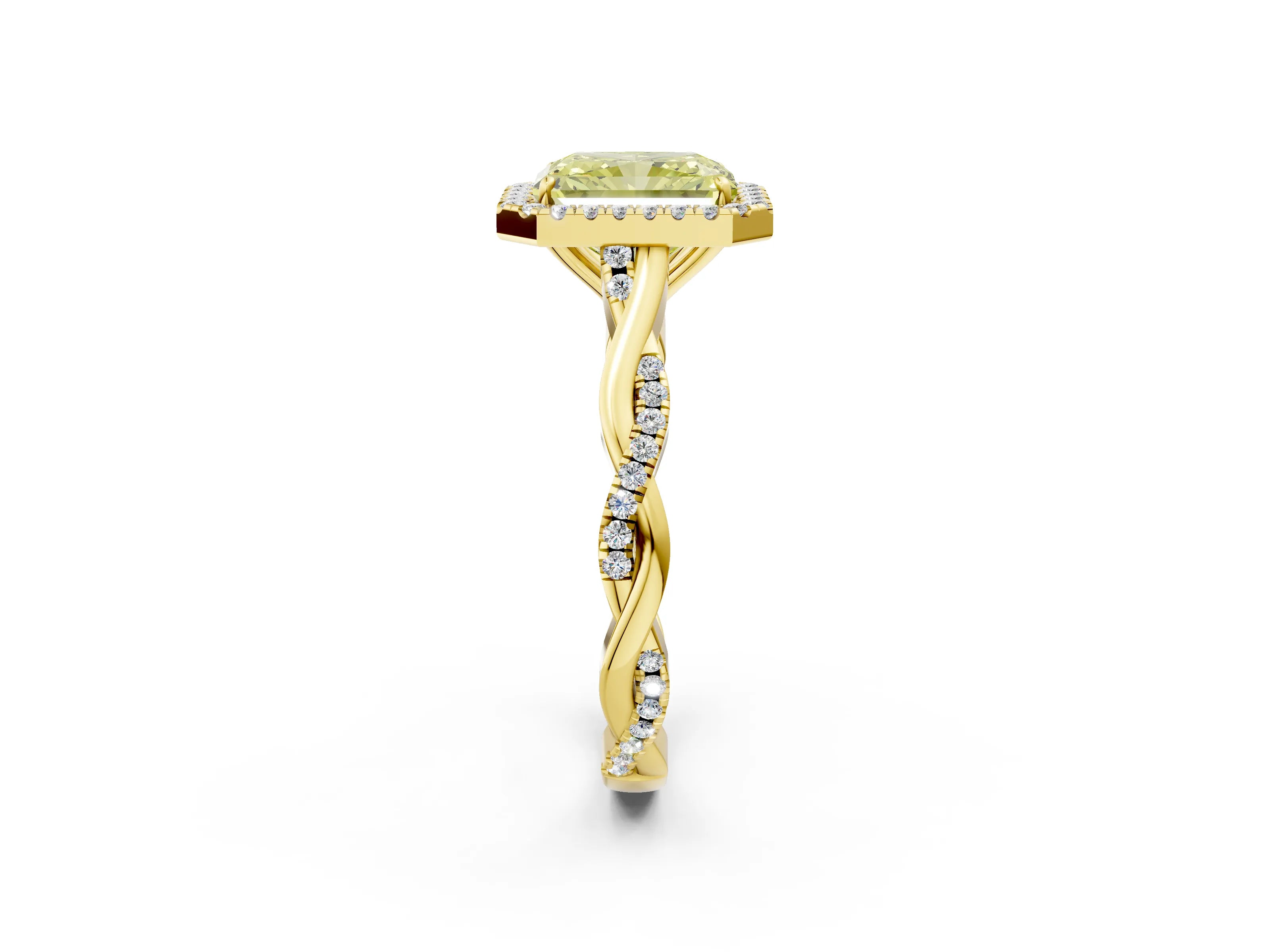 Yellow gold Fancy Yellow Radiant Cut Halo Twist Band with Four-Prong Setting_2