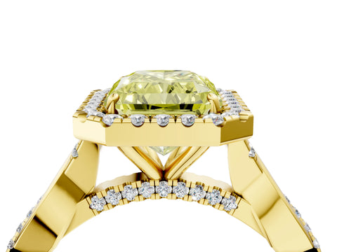 Yellow gold Fancy Yellow Radiant Cut Halo Twist Band with Four-Prong Setting_4