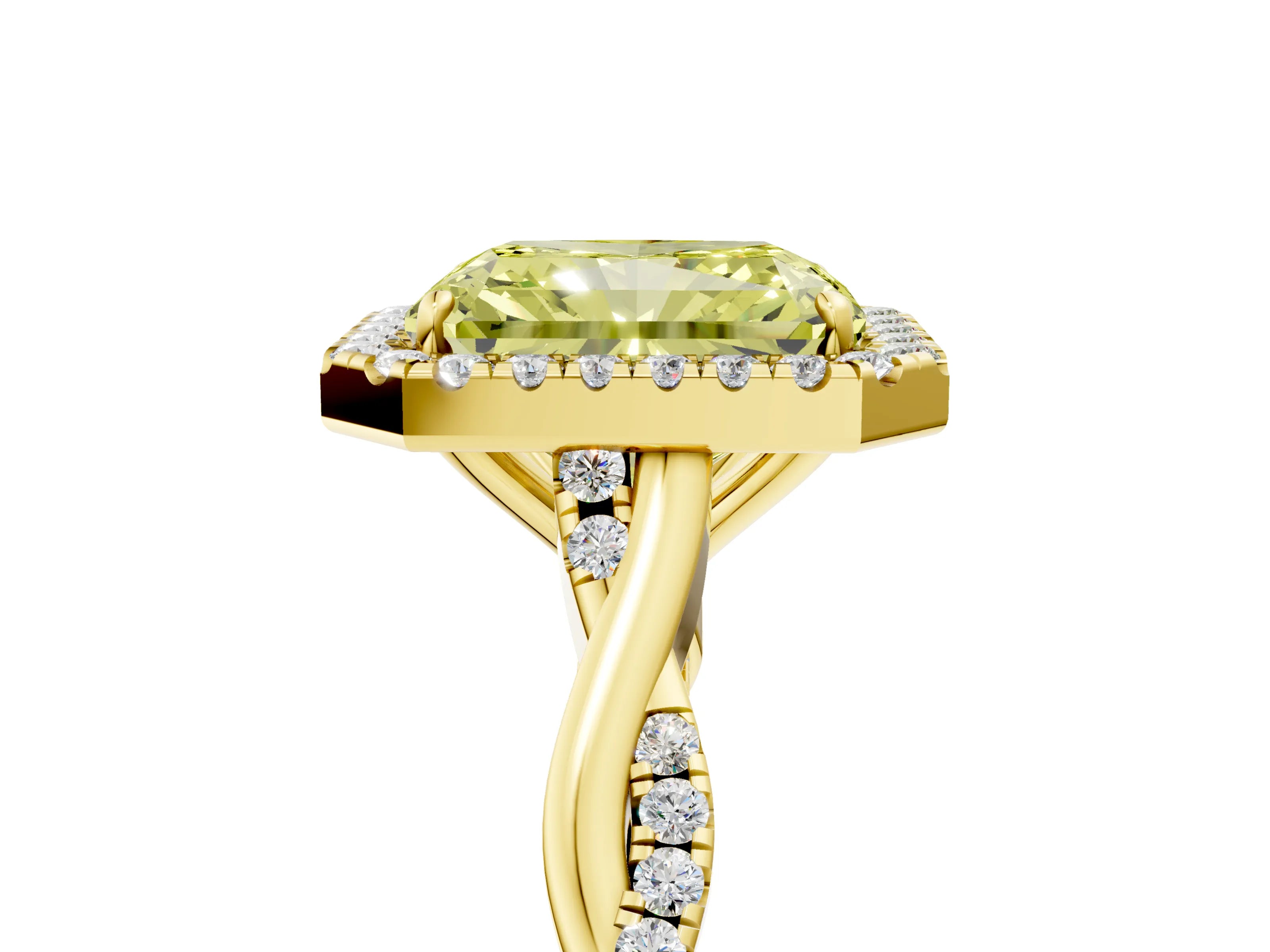 Yellow gold Fancy Yellow Radiant Cut Halo Twist Band with Four-Prong Setting_5