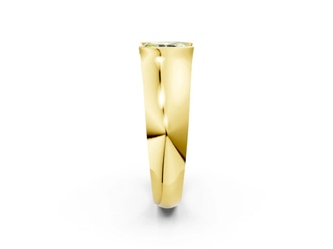 Yellow gold Fancy Yellow Radiant Cut Solitaire Bezel Set Diamond Ring with Wide Band_2