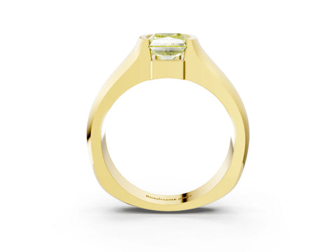 Yellow gold Fancy Yellow Radiant Cut Solitaire Bezel Set Diamond Ring with Wide Band_3