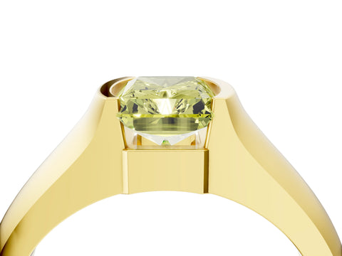 Yellow gold Fancy Yellow Radiant Cut Solitaire Bezel Set Diamond Ring with Wide Band_4