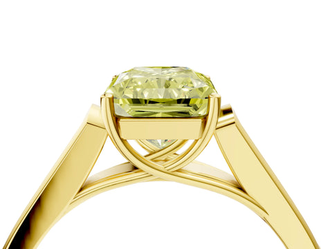 Yellow gold Fancy Yellow Radiant Cut Solitaire Cathedral Diamond Engagement Ring with Channel-Set Band and Four-Prong Setting_7