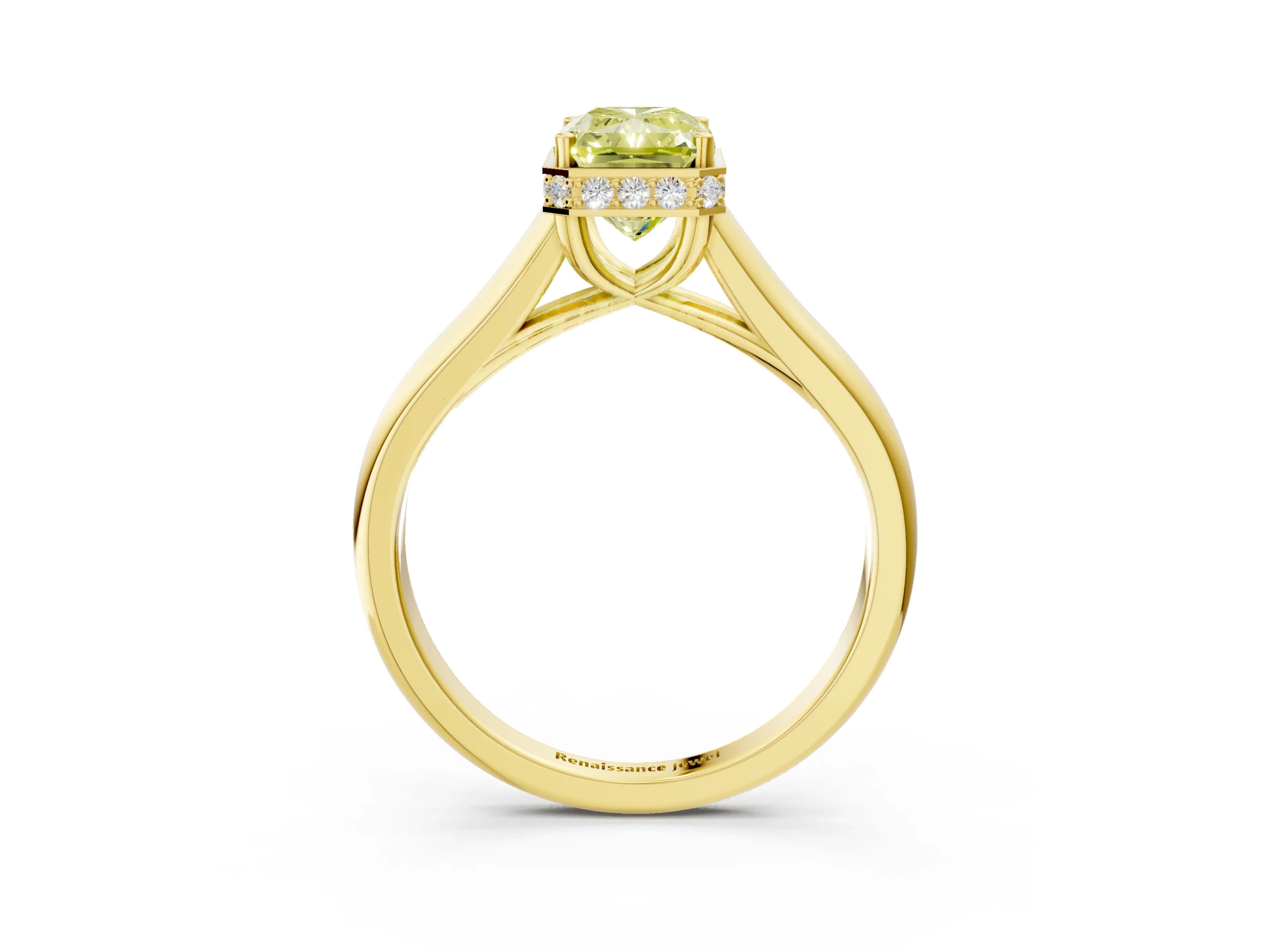 Yellow gold Fancy Yellow Radiant Cut Solitaire Diamond Engagement Ring with Four-Prong Setting and Tapered Band_3