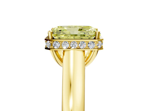 Yellow gold Fancy Yellow Radiant Cut Solitaire Diamond Engagement Ring with Four-Prong Setting and Tapered Band_5