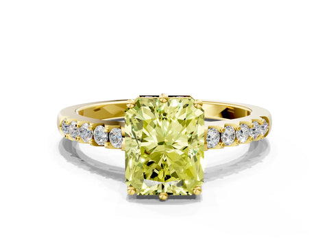 Yellow gold Fancy Yellow Radiant Cut Solitaire Diamond Engagement Ring with Pavé Band and Six-Prong Setting_12