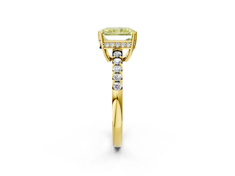 Yellow gold Fancy Yellow Radiant Cut Solitaire Diamond Engagement Ring with Pavé Band and Six-Prong Setting_14