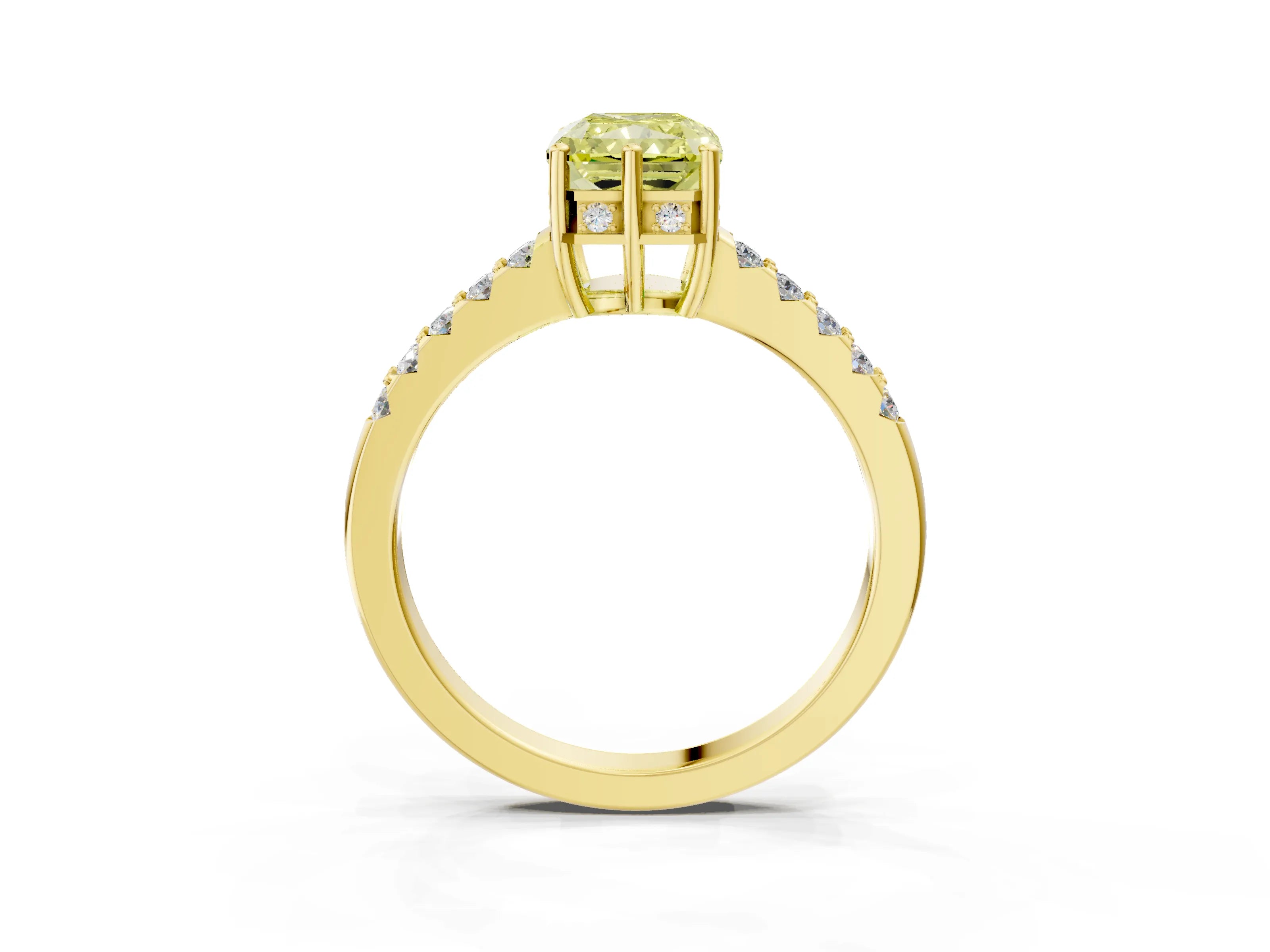 Yellow gold Fancy Yellow Radiant Cut Solitaire Diamond Engagement Ring with Pavé Band and Six-Prong Setting_15