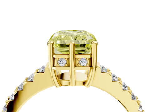 Yellow gold Fancy Yellow Radiant Cut Solitaire Diamond Engagement Ring with Pavé Band and Six-Prong Setting_16